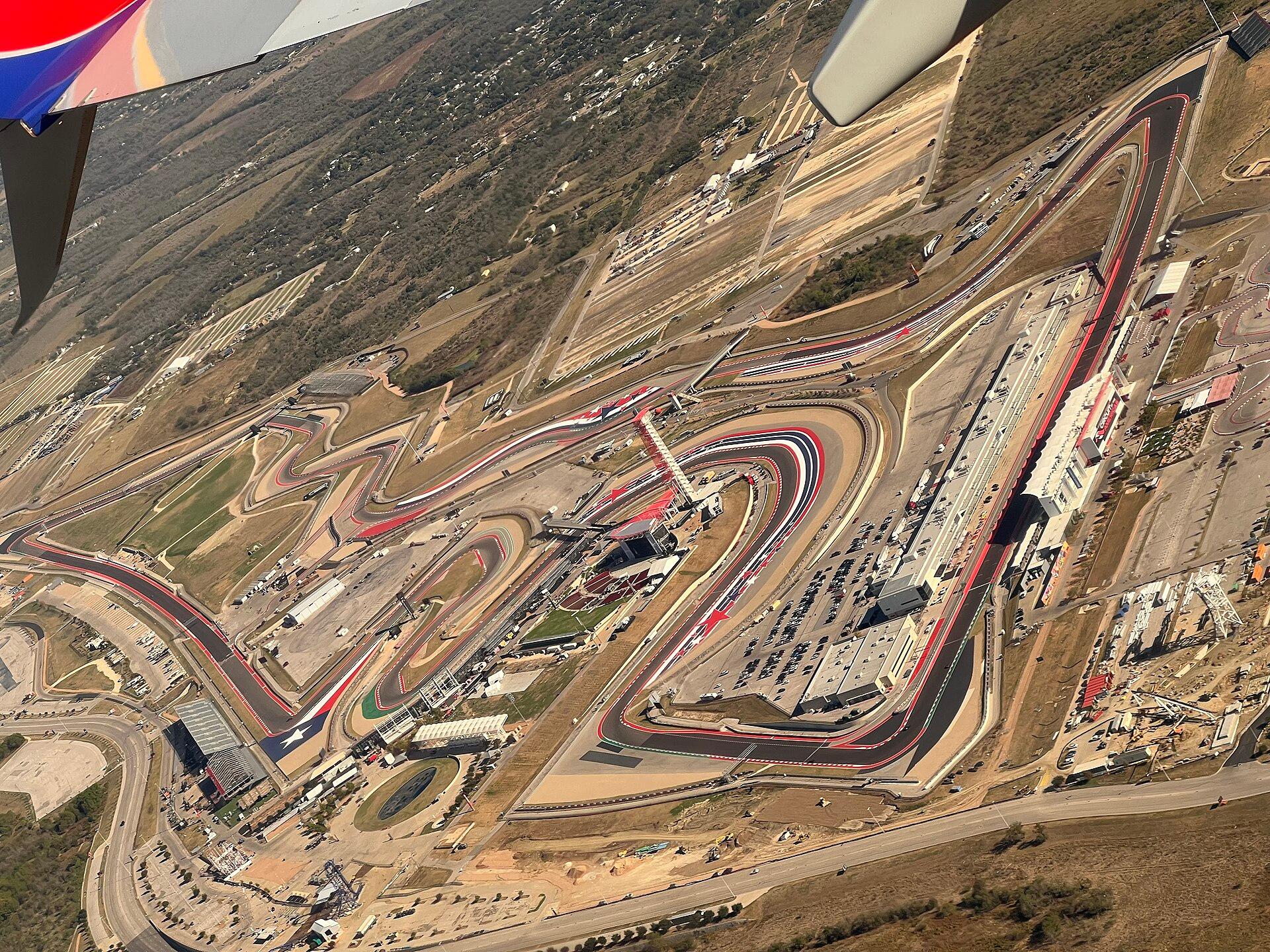 Vista aérea del Circuito de las Américas, en Austin, desde un avión
